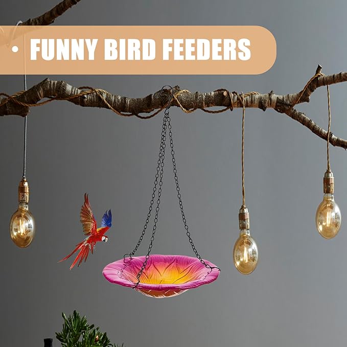 Kichvoe Flower-Shaped Hanging Bird Feeder and Solar Heated Bird Bath for Garden Outdoors, 8-inch Swing Design with Petal Shape, Sturdy Hanging Wildlife Feeder for Backyard Birding