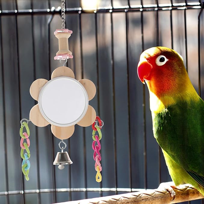 ERINGOGO Parrot Bird Mirror Hanging Chewing Swing Pet Bird Cage Accessory Sturdy Large Mirror for Cockatiels