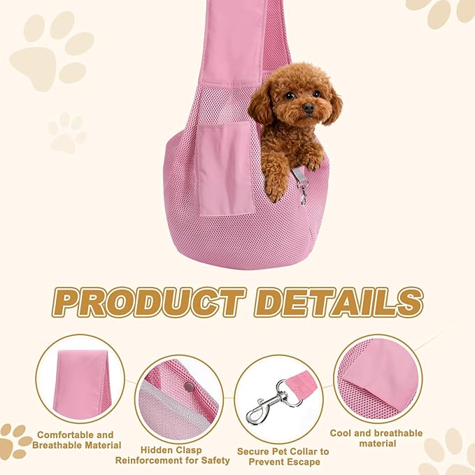 Dog Sling Carrier for Small Dogs and Cats Up to 16.5 Lbs, Breathable Thick Shoulder Strap Pet Crossbody Shoulder Bag, (Pink, 1 Pcs) Intended for Outdoor/Camp/Travel