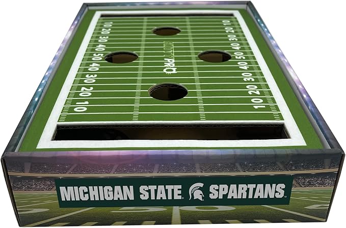 Pets First NCAA Michigan State Spartans Cat Scratcher Box, Game Day Cat Toy, NCAA Football Field Designed Cat Scratcher and Lounge, Stimulating Cat Game, MS-5028
