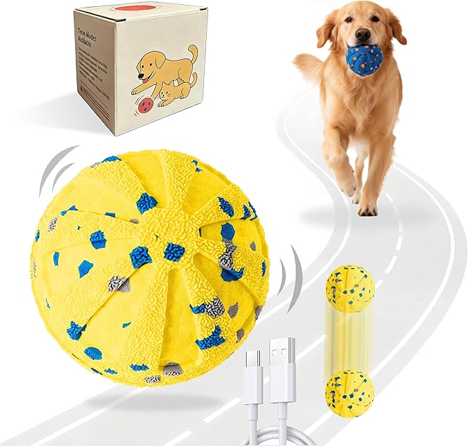 Interactive Dog Toys Dog Balls Moving Dog Toy Ball - Self Playing Ball with 3 Modes, Jumping & Shaking Interactive Toy for Boredom, Outdoor Indoor Fun for Cats and Small Medium Dogs (Yellow)