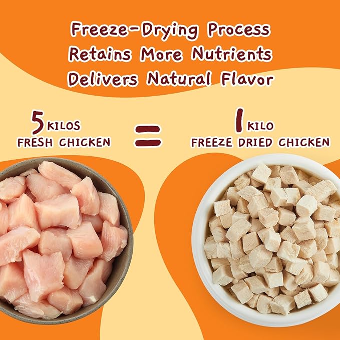 Jungle Calling Freeze Dried Chicken Cat & Dog Treats, Single Ingredient Chicken Bites for Cats & Dogs, High Protein Pet Training Treats, Edible Organic Food Topper, 10.58 oz