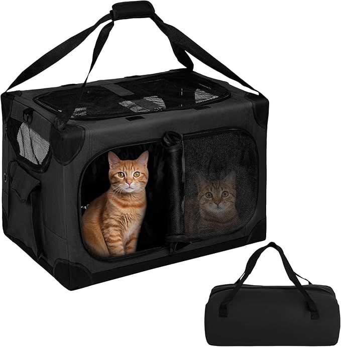 Extra Large Cat Carrier for 2 Cats, XL with Removable Divider, Foldable Soft-Sided Pet Carrier with Storage Tote, Portable Travel Crate for Large Cats, for Car & Home Use, 24" x 17" x 17"