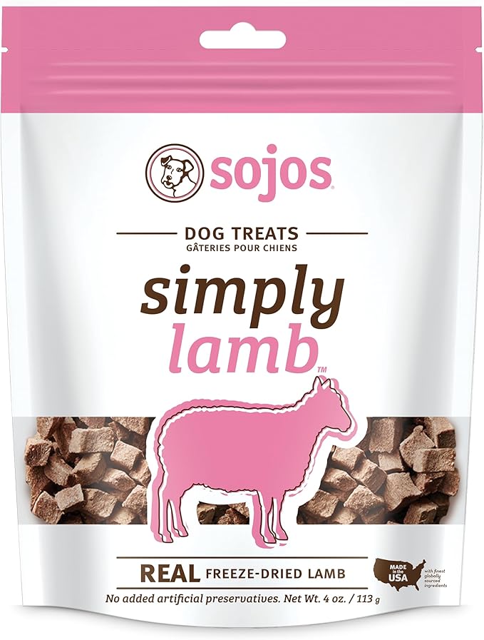 Sojos Simply Freeze Dried Dog Treats, Grain Free, Natural, Lamb Recipe, 4 oz Bag
