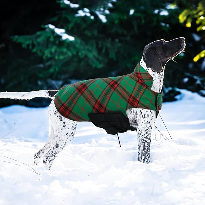 Kuoser Warm Dog Coat, Waterproof Dog Jacket for Extra Large Dogs, Adjustable Durable XL Doggie Winter Coat Reversible Cozy Puppy Cold Weather Apparel from Small to Large Breed, Christmas Green XL