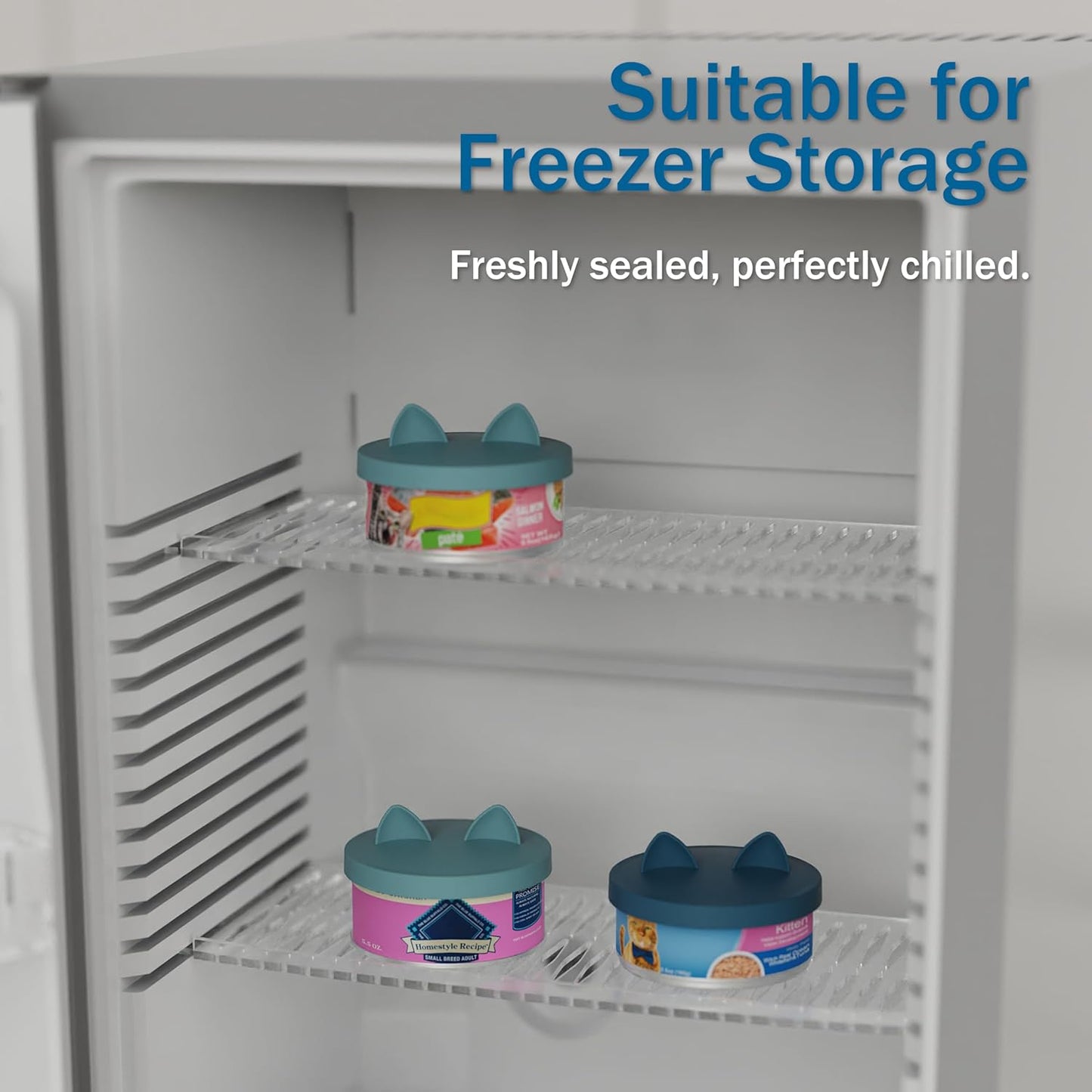 OHMO 2 Pack Pet Food Can Lids, (3.3 in / 85mm) Silicone Pet Food Can Lids Covers for 5.5 oz Cat and Dog Food Cans, Dark&Light Blue