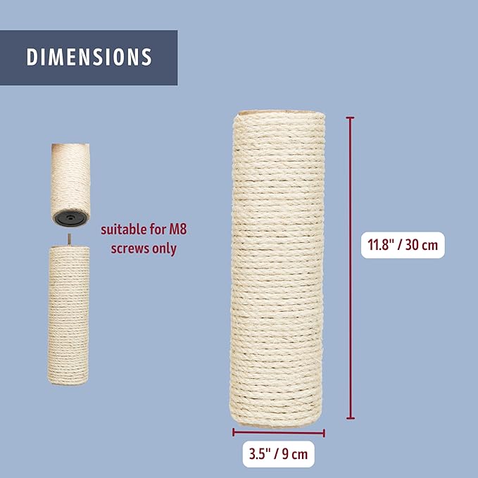 TRIXIE Replacement Sisal Post for Cat Scratching Posts, Backup Scratcher for Indoor Cat Furniture, Trees and Towers, 3.5 in x 11.8 in (9 x 30 cm)