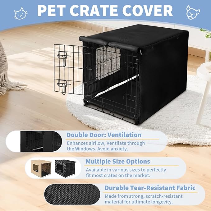 X-ZONE PET 36" Dog Crate Cover for Indoor/Outdoor - Heavy Duty Polyester Pet Kennel Cover Fits for Wire Dog Cage Black