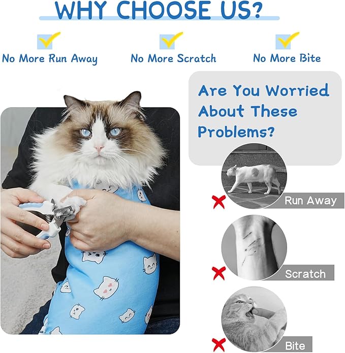 Cat Wrap for Cutting Nails, Self-Adhesive for Grooming, Anti-Scratch Cat Swaddle Wrap for Medicine, Nail Clipping, Teeth Brushing, Ear Cleaning