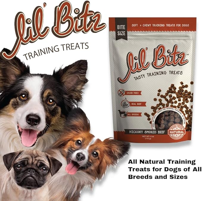 Soft & Chewy Training Treats for Dogs, Bite Size Reward Treats for Training & Positive Reinforcement, Grain Free Dog Treats Made with Real Beef, Hickory Smoked Beef Flavor, 3 Pack (4 oz Each)