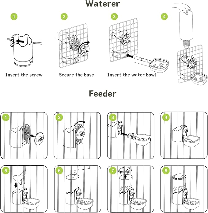 Automatic Pet Food Water Dispenser, Auto Gravity Pet Feeder Water Bottle Set for Cage, Feeding Station for Puppy Kitten Rabbit Guinea Pigs Chinchilla Ferret Hedgehog (Blue)
