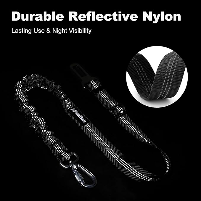 Dog Seat Belt for Car, Adjustable Dog Car Harness Seatbelt for Small Medium Large Dogs, Heavy Duty Travel Safety Restraint with Locking Aluminum Hook & Reflective Nylon Strap, Black