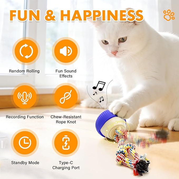 Interactive Cat Toy, 360° Rotating Automatic Moving cat Toys, Voice Recordable Auto Rolling Pet Toy with LED Sound & Music, Rechargeable Interactive Cat Toys for Indoor Cats & Small Dogs (Green)