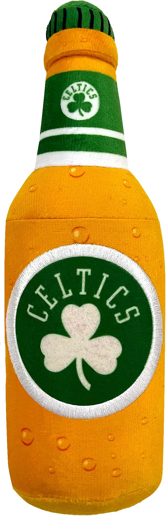 NBA Boston Celtics Beer Bottle Plush Dog & CAT Squeak Toy - Cutest Stadium SODA Bottle Snack Plush Toy for Dogs & Cats with Inner Squeaker & Beautiful Basketball Team Name/Logo