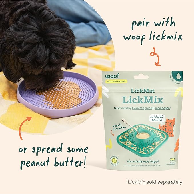 WOOF Fly n’ Feed - Flying Disc and Lick Mat for Dogs - Durable Tooth-Friendly Rubber - Interactive Dog Toy for Fetch, Treat Dispensing, and Enrichment - Lavender