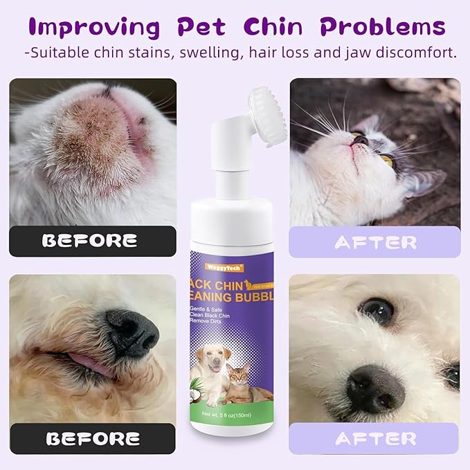 Cat Black Chin Cleaner, 2-in-1 Cat Acne Treatment & Hair Health Oil, 5fl.oz, Cruelty-Free, Silicone Brush Head, Removes Feline Blackheads, Dirt & Oil Buildup, Gentle for All Cat Breeds