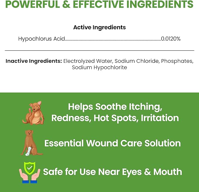 Chew + Heal Labs Hypochlorous Acid Spray for Dogs – Dog Wound Spray for Cuts, Burns, Sores, Abrasions, and More – Non Toxic and Chemical Free HOCI Wound Care – Made in The USA, 4 oz