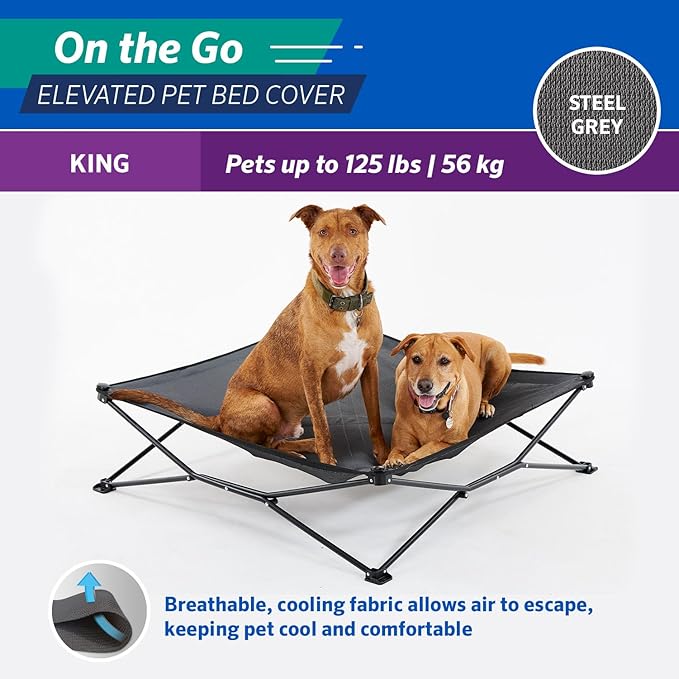 Coolaroo On The Go Cooling Elevated Dog Bed Replacement Cover, Portable for Travel & Camping, Collapsible for Storage, King, Steel Grey