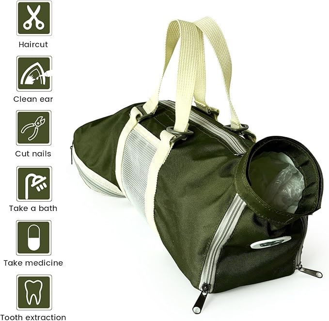Cinf Cat Nail Clipping Cleaning Grooming Restraint Bag （Free Muzzle） No Scratching Biting for Bathing Nail Trimming Injecting Examining(Moss Green,M)