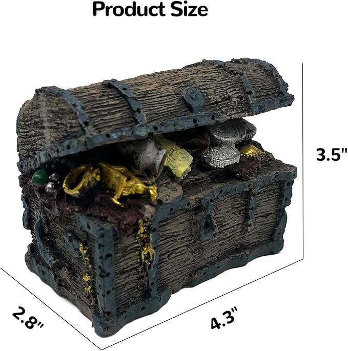 Mipukbay Treasure Chest Fish Tank Decorations, Funny Aquarium Decor Ornament for Small Aquarium and Fish Tank, Safe Landscape Rock Cave for Betta Fish, Goldfish and Aquatic Pets