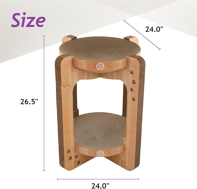 Necoichi Cat Scratcher Tower for Indoor Cats - Cat Scratching Post Lounger with Reversible Usability and Extra Comfort for Lounge, Cardboard Bed Couch / (XL, Oak)