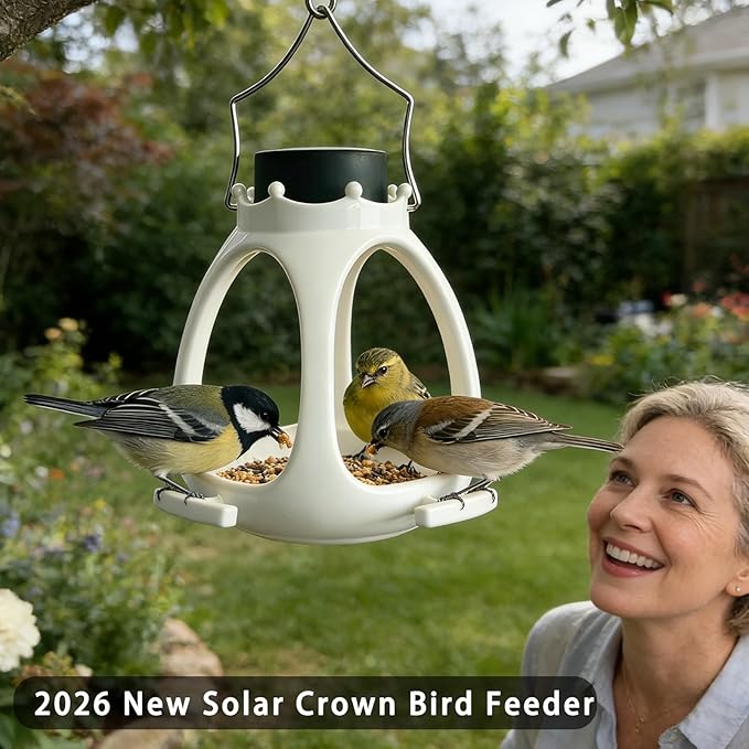 Solar Bird Feeder for Outdoors Hanging - 2026 Innovative Crown Wild Bird Feeders for Outside, Waterproof Eco-Friendly Polymer Bird Houses for Backyard Birding & Wildlife Decor (2)