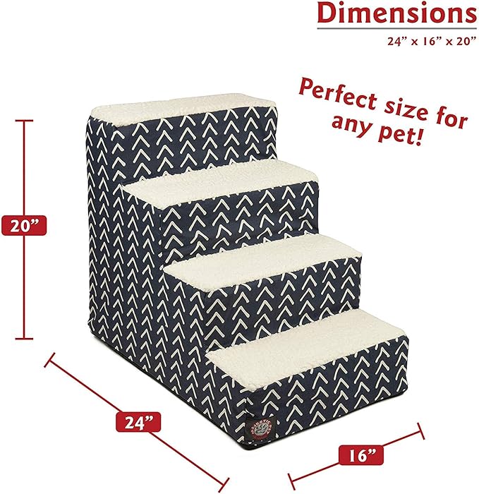 Majestic Pet 4 Step Portable Dog Stairs for Small Dogs to get on Bed Supports 250 lbs or Less – Dog Steps for High Bed with Machine Washable Cover –Pet Stairs for Cats Boho Arrow Navy Blue
