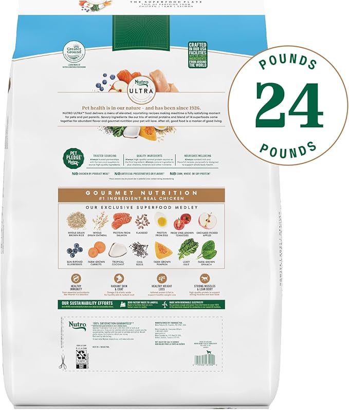 Nutro Ultra Adult Weight Management Dry Dog Food, Weight Management Dog Food Dry Chicken, Lamb and Salmon Recipe with a Protein Trio, 24 lb. Bag