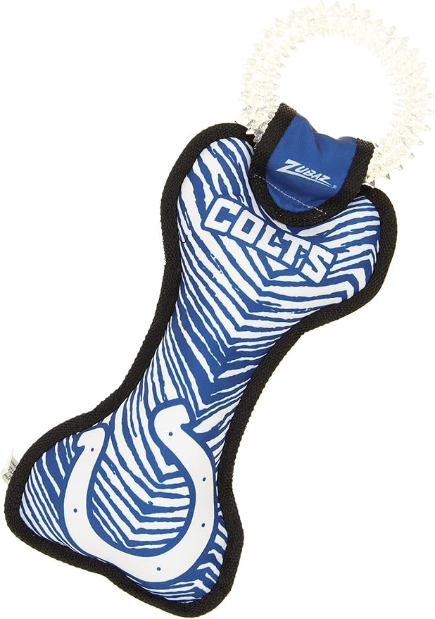 Zubaz NFL Team Logos and Colors Ring Tug Toy with Squeaker for Dogs, Indianapolis Colts