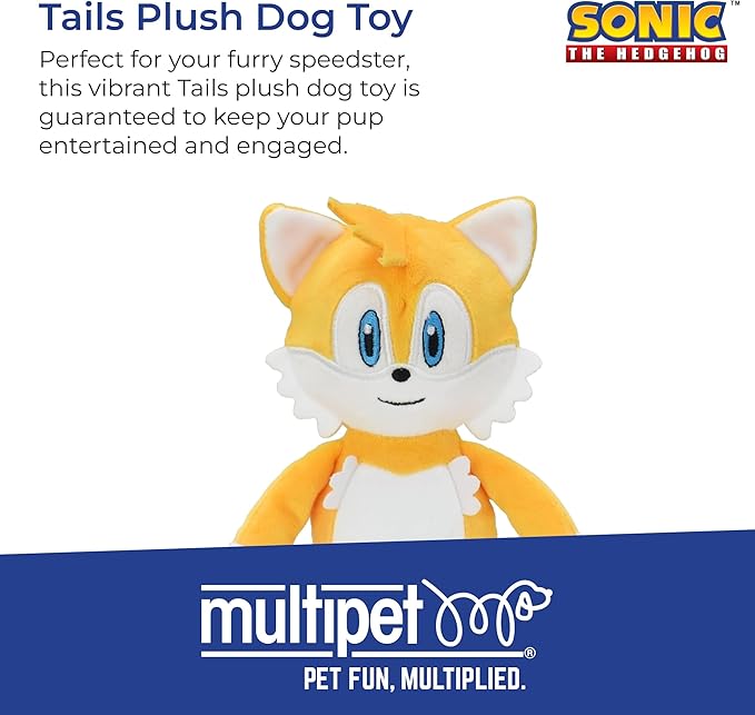 Multipet Sonic Tails Plush Dog Toy, 9-inch