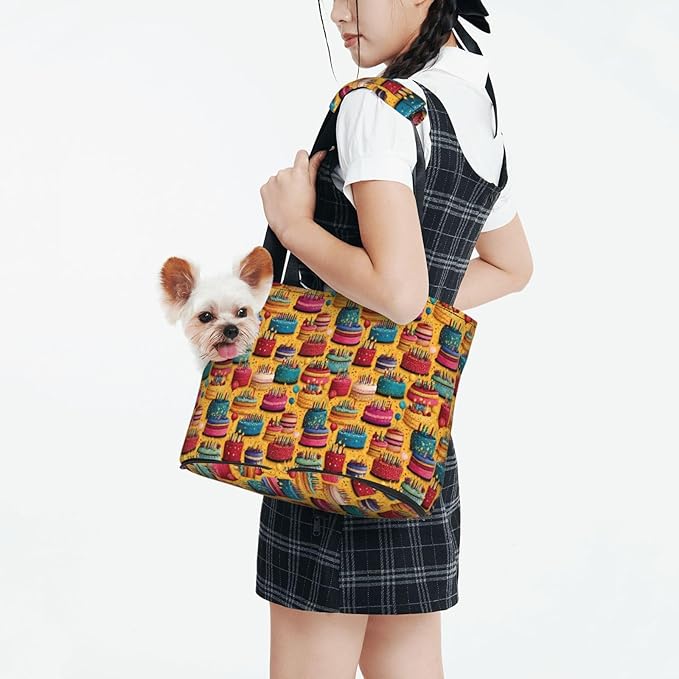 Birthday Cake (2) Print Foldable Pet Tote Bag, Shoulder Carrier for Small Dogs and Cats
