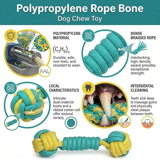 Dual-Color Polypropylene Woven Dumbbell Chew Toy for Pets, Durable Teething & Interactive Play Ball for Small and Medium Dogs and Cats (Yellow-Green)