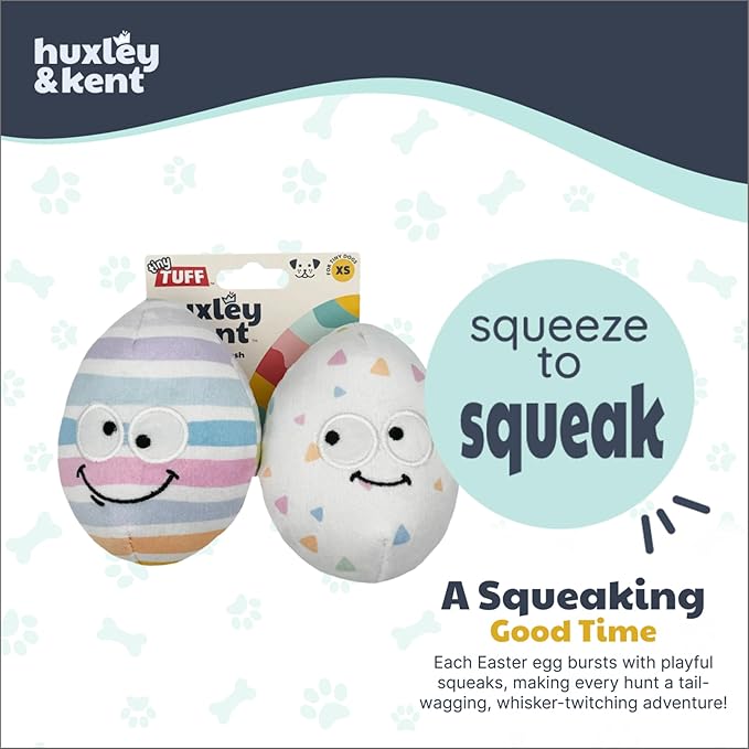 Huxley & Kent Funny Dog Toy w/Squeaker – Power Plush Squeaky Dog Toys for Small Dogs – Durable Small Stuffed Animal for Indoor Play & Fetch - Tiny Tuff Squeaky Eggs, 2pk