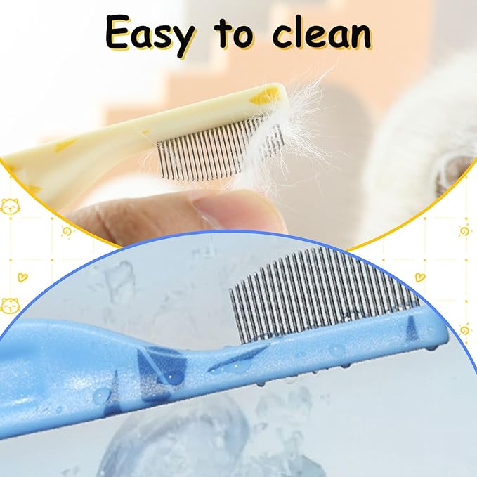 Andiker Small Dog Comb, Cat Comb with Curved Stainless Steel Rounded Tips Fine Tooth Ergonomic Handle Practical Pet Comb for Dogs Cats Grooming Removing Tear Stain (Blue)