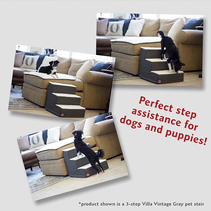 Majestic Pet 4 Step Portable Dog Stairs for Small Dogs to get on Bed Supports 250 lbs or Less – Dog Steps for High Bed with Machine Washable Cover –Pet Stairs for Cats Suede Chocolate