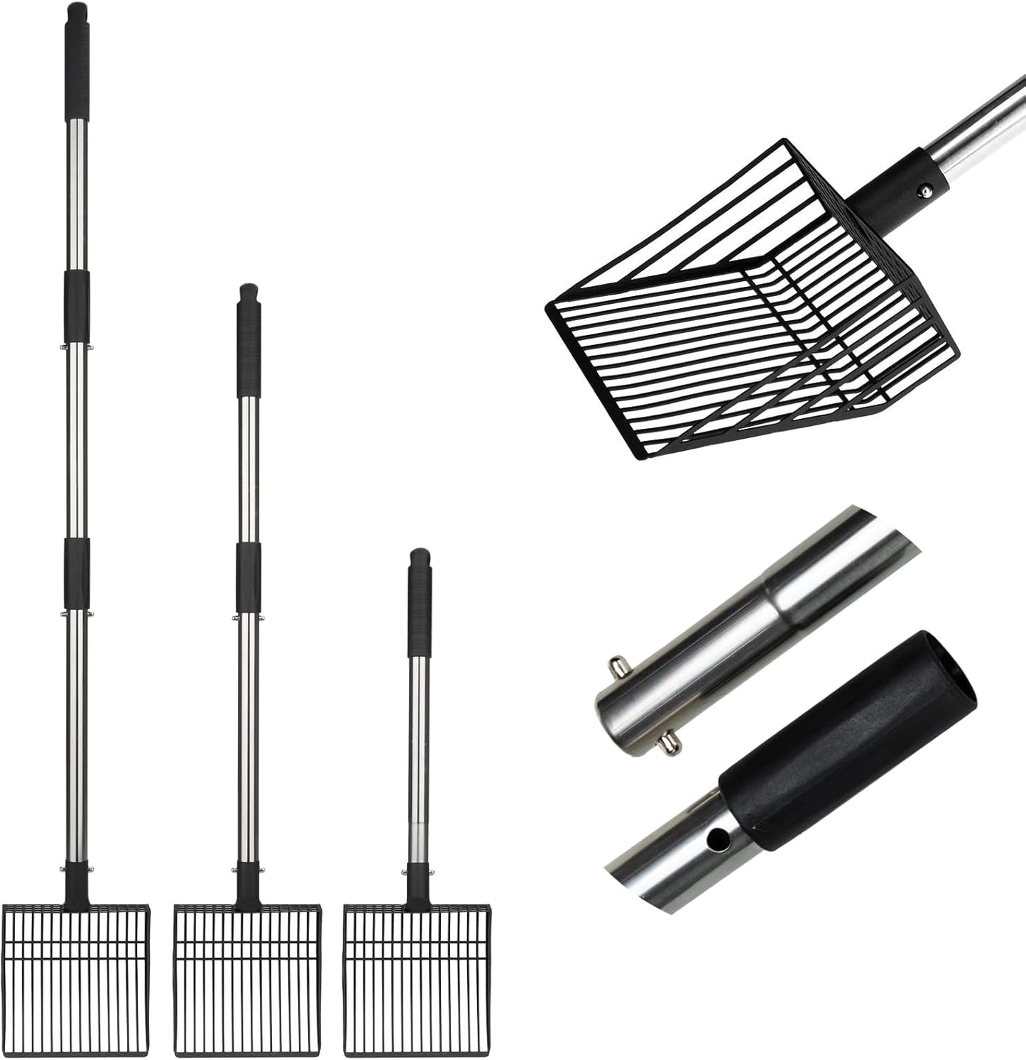 PUPTECK Fast Sifting Cat Litter Scoop - Long Handle Chicken Poop Scooper with Deep Shovel, Heavy Duty & Non-Stick Kitty Metal Litter Sifter, Chicken Coop Accessories