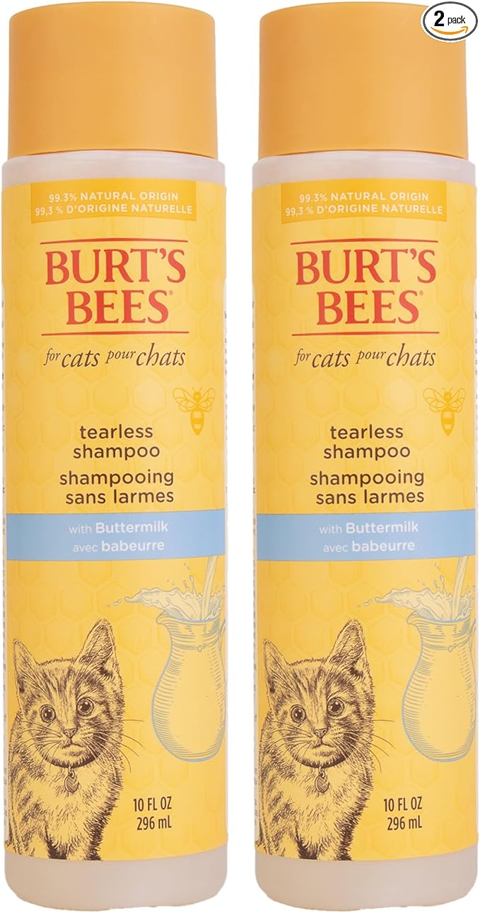 Burt's Bees for Pets Tearless Kitten Shampoo with Buttermilk and Honey, 99% Natural Origin Gentle Cat Shampoo for Sensitive and Itchy Skin, pH Balanced and Fragrance-Free, 10 Fl Oz - 2 Pack