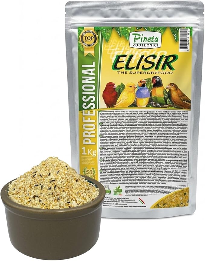 Elisir is an Egg Paste High in Protein and Fat Ideal for Canary, Finch and Pigeon, Bird Food, Egg and Seed Based Food, Food for Chicken and Poultry, Pet Food, 1Kg Bag