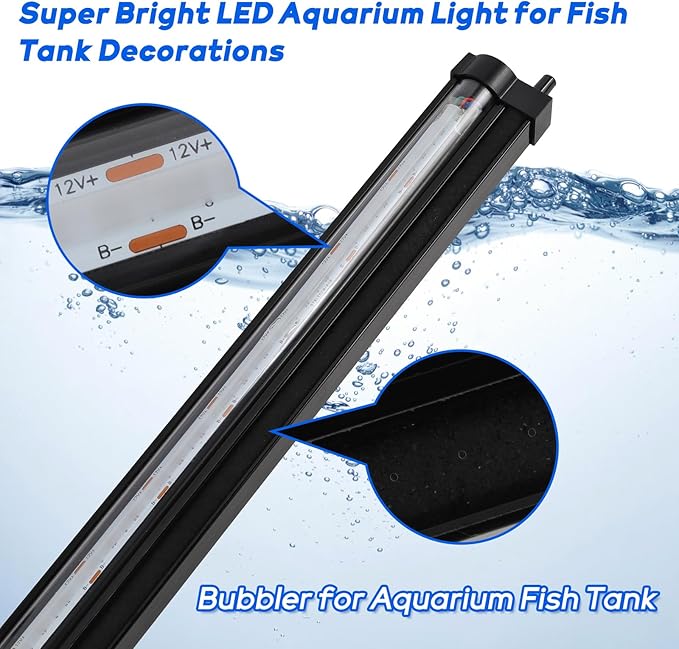 Submersible Bubble Aquarium Light：Multicolor RGB Fish Tank Light with Remote & Adjustable Brightness for Pet Plants Grow - Waterproof Submersible Led Lights for 5-10In Saltwater Tanks
