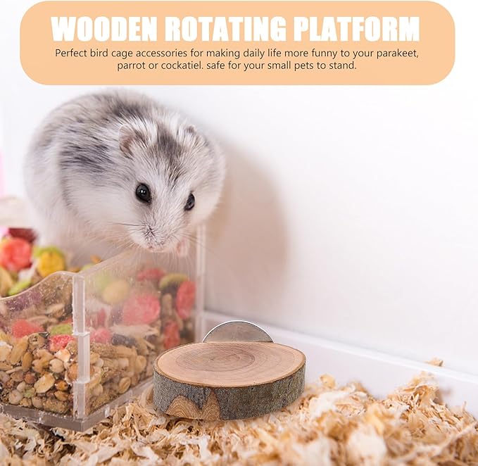 3pcs Small Animal Rotating Wooden Platform Set with Climbing Ladder for Bird Cage Accessories, 5-6cm Diameter, Hamster and Parrot Playground for Cage Enrichment
