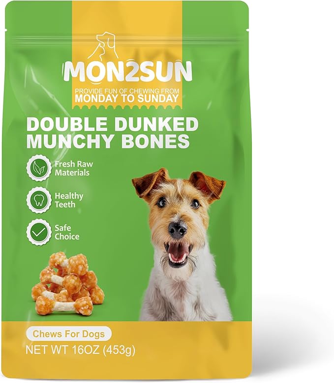 MON2SUN Dog Treats, 16oz Mini Rawhide Chews, Chicken Dumbbells with Rice for Small Dogs & Toy Breed, Crunchy and Healthy (2.5 Inch 30 Count) (Pack of 2)