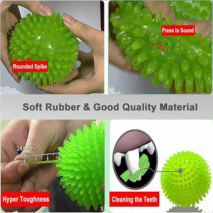 Orgrimmar 3.5" Dog Squeaky Chewing Balls 3 Packs Pet Soft Cleaning Teeth Toys Dogs Spiky Balls with High Bounce for Small Medium Large Pet Dog Toys