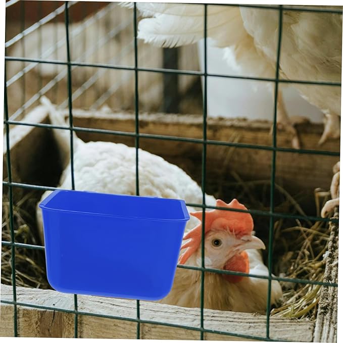 Abaodam 4pcs Hanging Bird Cage Feeding Cups for Rabbit and PET Water Bowl Sturdy 12.5x9.5x6CM Blue Food and Water Dishes for Parrots Roosters and Poultry