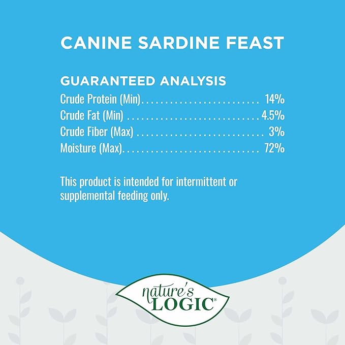 Nature's Logic Grain-Free Canned Dog Food - 95% Animal Proteins - 100% Natural Wet Dog Food Cans - No Common Allergens - All Life Stages - Ideal for Sensitive Dogs - Sardine (13.2 oz, 12 pack)
