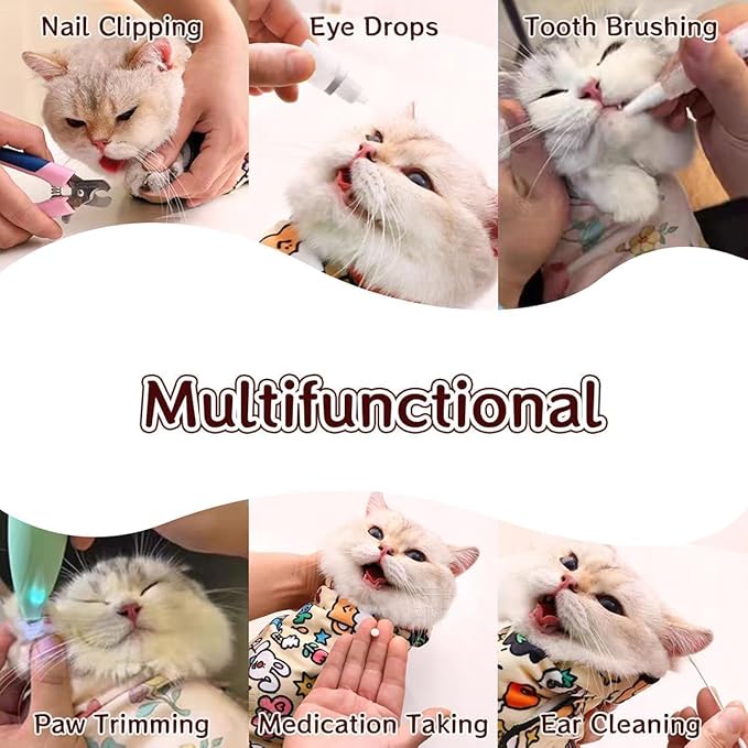 Cat Grooming Wrap – Self-Adherent Anti-Scratch Swaddle Restraint Bag for Stress-Free Nail Clipping, Medication, Multifunctional Care - Purrito Papoose Pet Tools (XL 31.5*31.5inches within 22lbs)