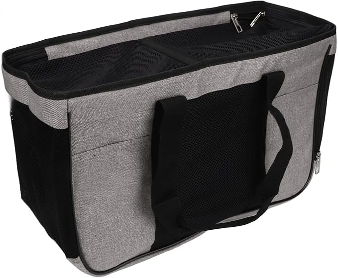 Cat Carrier Breathable Prevent Escape, Portable Cat Travel Carrier for Small Animals, Soft Cat Bag with Adjustable Shoulder Strap, 2 Storage Pockets for Pet Toys and Food, Ideal fo (Grey with Black)