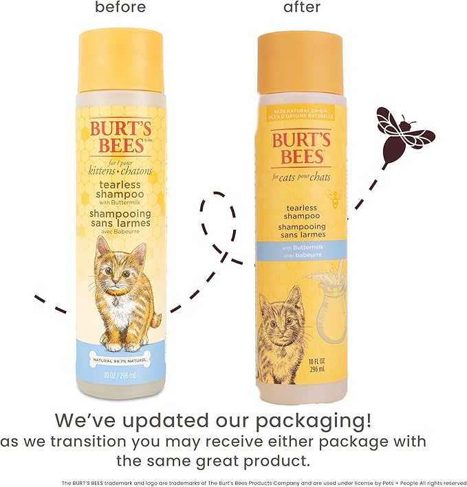 Burt's Bees for Pets Tearless Kitten Shampoo with Buttermilk and Honey, 99% Natural Origin Gentle Cat Shampoo for Sensitive and Itchy Skin, pH Balanced and Fragrance-Free, 10 Fl Oz - 2 Pack