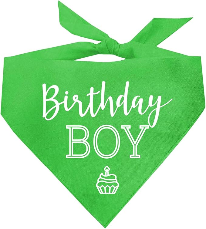Birthday Boy with Cupcake Dog Bandana | 100% Cotton | Made in USA | Birthday | Pawty | Party Theme | Celebration Supplies | Photoshoot | Lime Green, One Size (214)