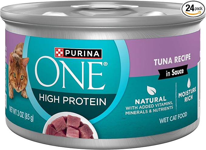 Purina ONE Natural, High Protein Cat Food, Tuna Recipe in Sauce - (Pack of 24) 3 oz. Pull-Top Cans