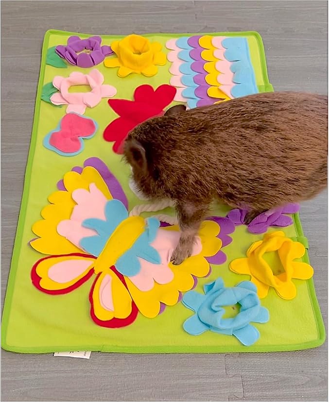 Butterfly Snuffle Mat with Crinkle Squeaker and Rope for Dogs Pigs Cats Rabbits Small Animals Forraging Toy